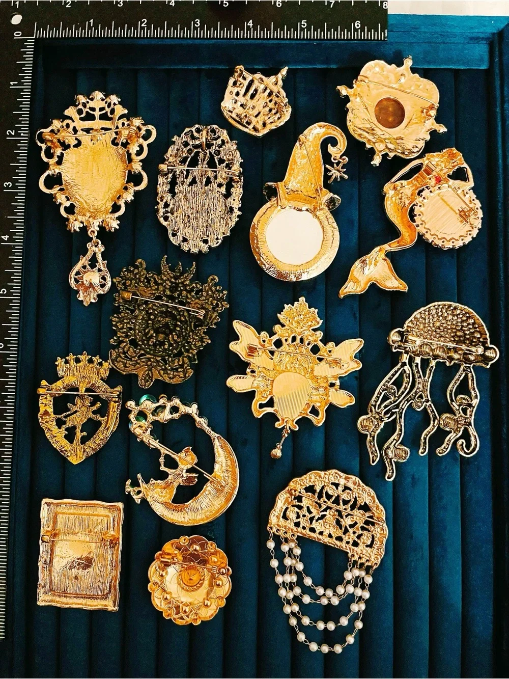 14Pcs Statement Brooch Collection Detailed Rhinestone Mermaid Lion Fairy Jewelry - Picture 2 of 2